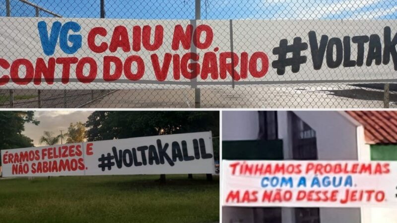 Em meio à crise por falta de água em VG, faixas pedem a volta de ex-prefeito Kalil