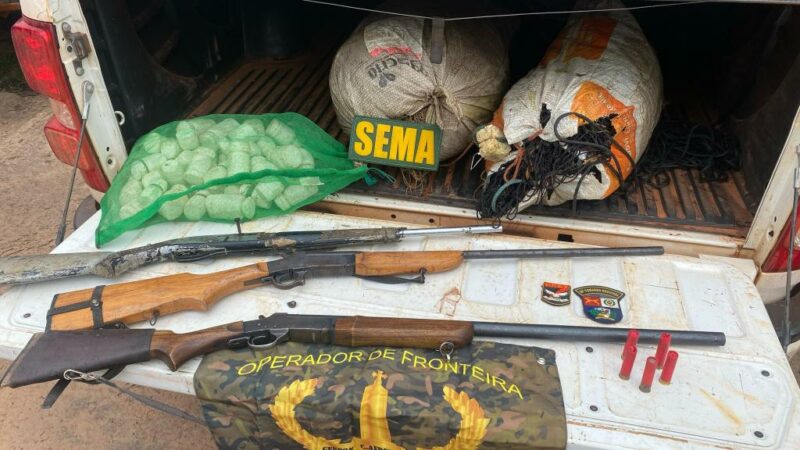 PM e Sema apreendem carga ilegal de madeira e prende dois homens em flagrante