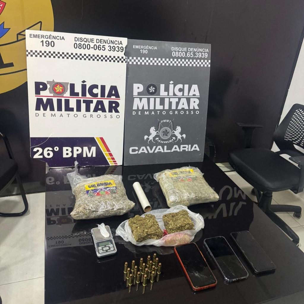 PM prende três homens com pacotes de maconha e munições em Nova Mutum
