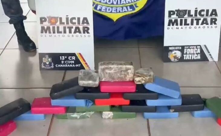 Polícia Militar e PRF prendem homem com 25 quilos de pasta base em Canarana