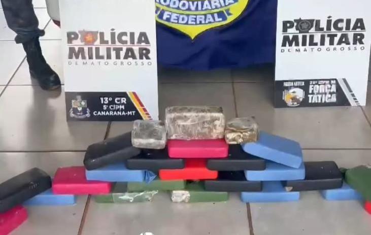 Polícia Militar e PRF prendem homem com 25 quilos de pasta base em Canarana