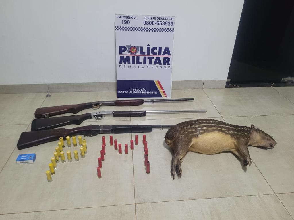 PM prende três homens por porte ilegal de arma de fogo e caça de animais silvestres