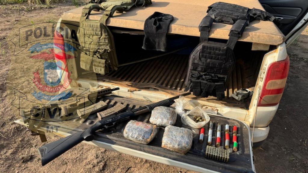 Polícias Civil e Militar apreendem armamentos pesados, munições e drogas em Cáceres